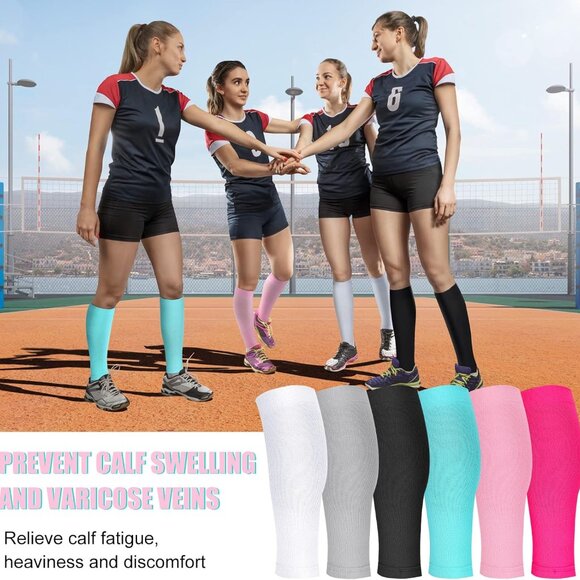 6 Pairs Calf Compression Sleeve Women Footless Compression Stockings Elastic Leg - Picture 5 of 5